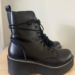 Soda Black Platform Lace-Up Combat Boots